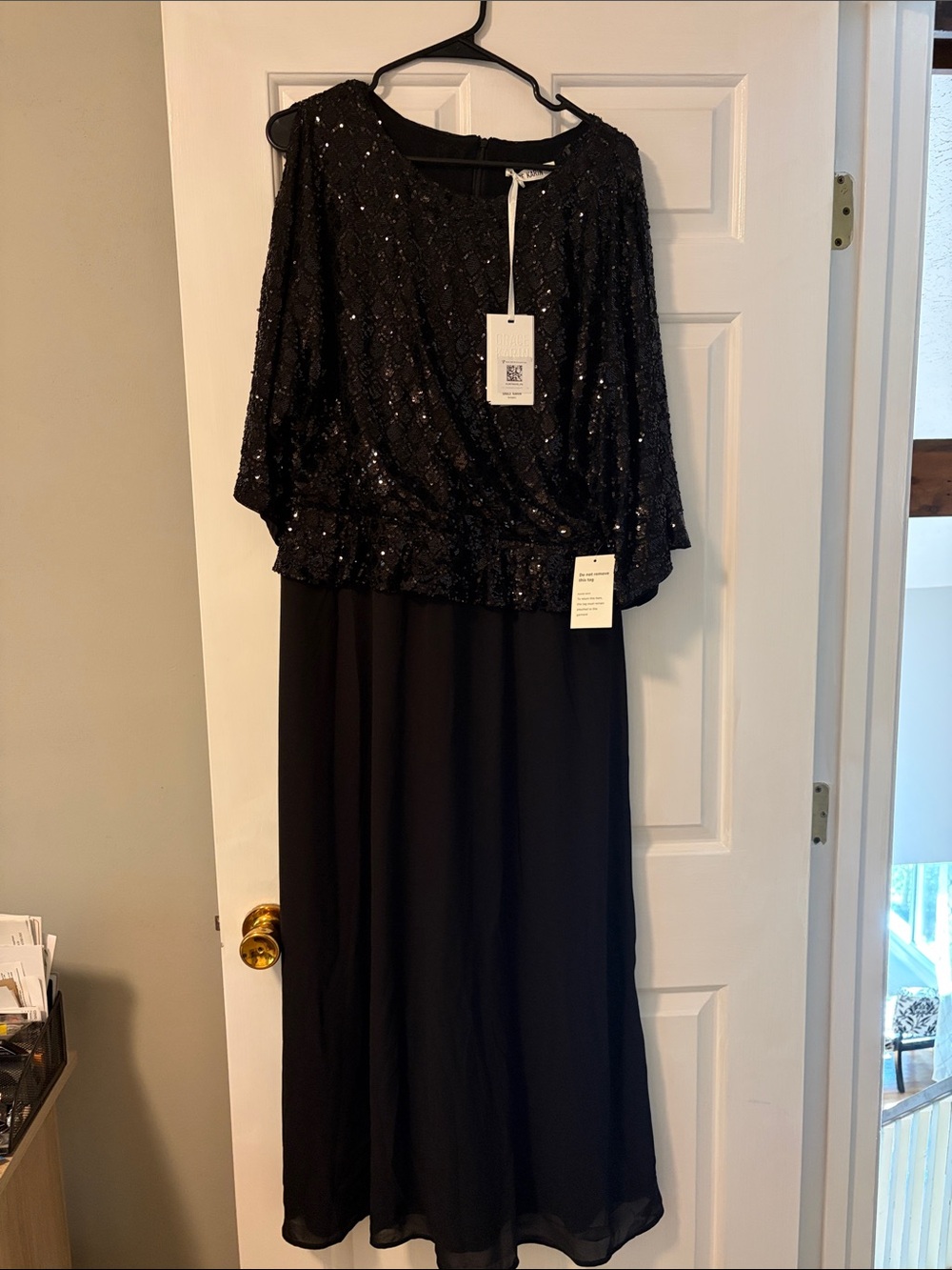 Grace Karin Black Sequined Maxi Dress with Draped Sparkle Bodice